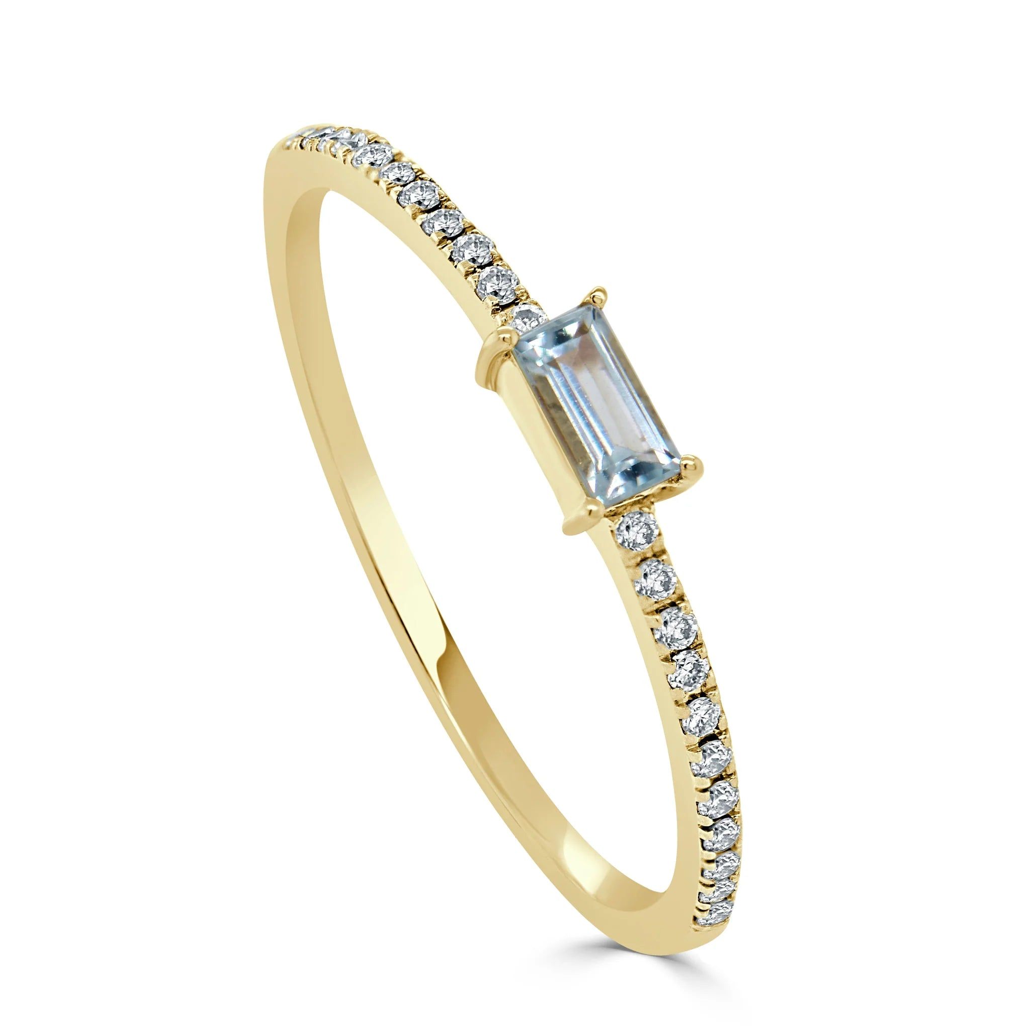 14kt Gold 0.14 CTW Aquamarine Baguette & Diamond Stackable Ring