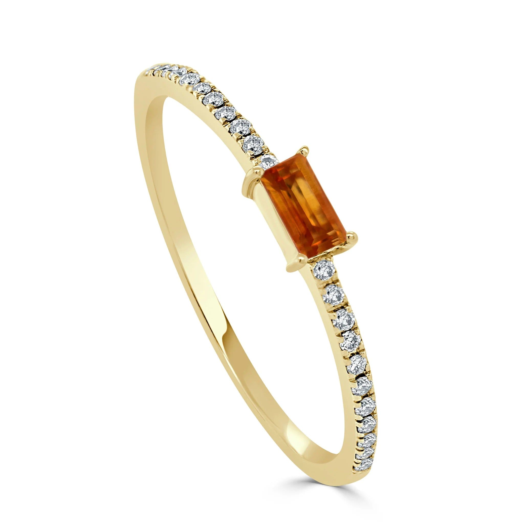 14kt Gold 0.15 CTW Citrine Baguette & Diamond Stackable Ring