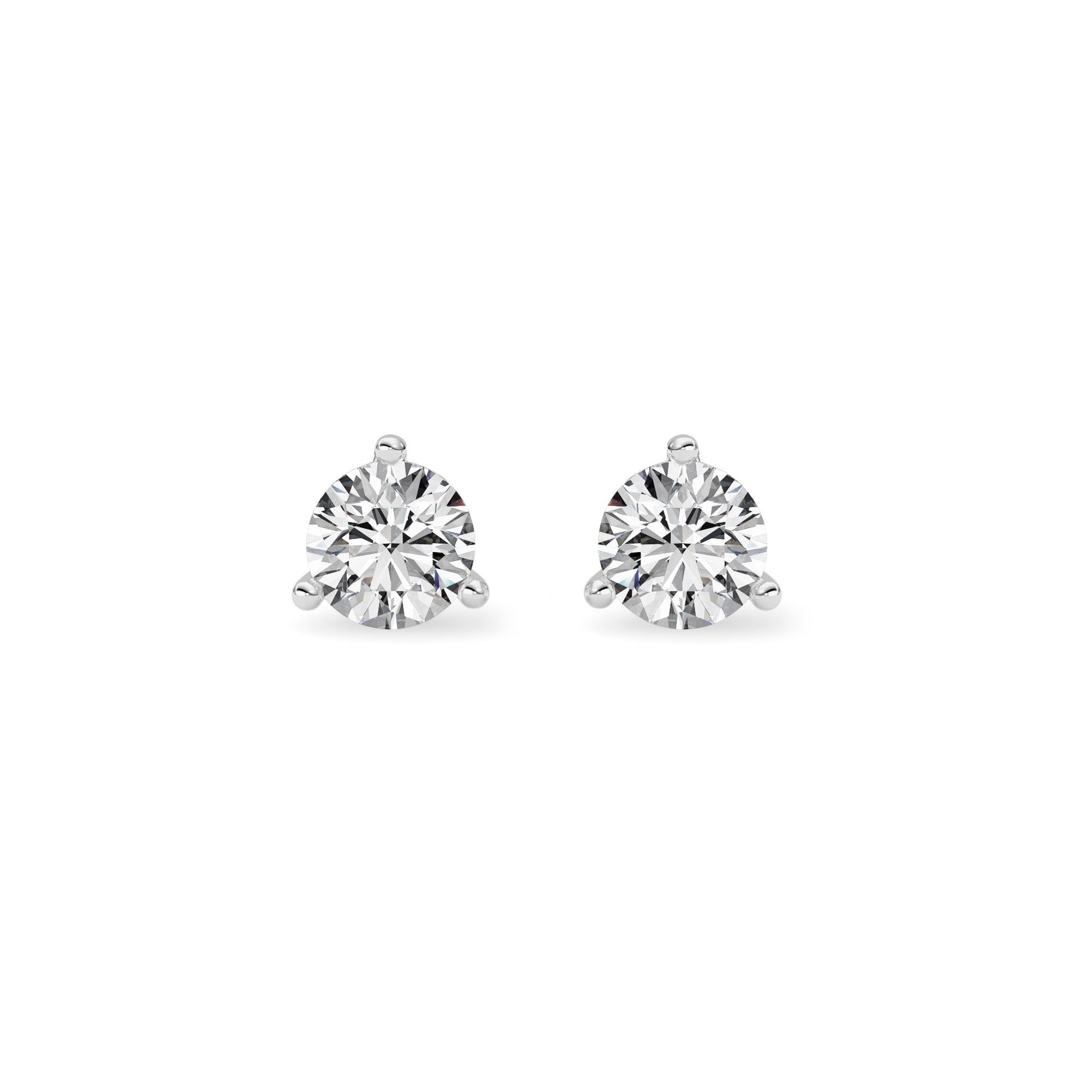 IGI Certified 1.00 Carat GVS Round Cut Lab Diamond Three-Prong Martini Stud Earrings in 14K White Gold