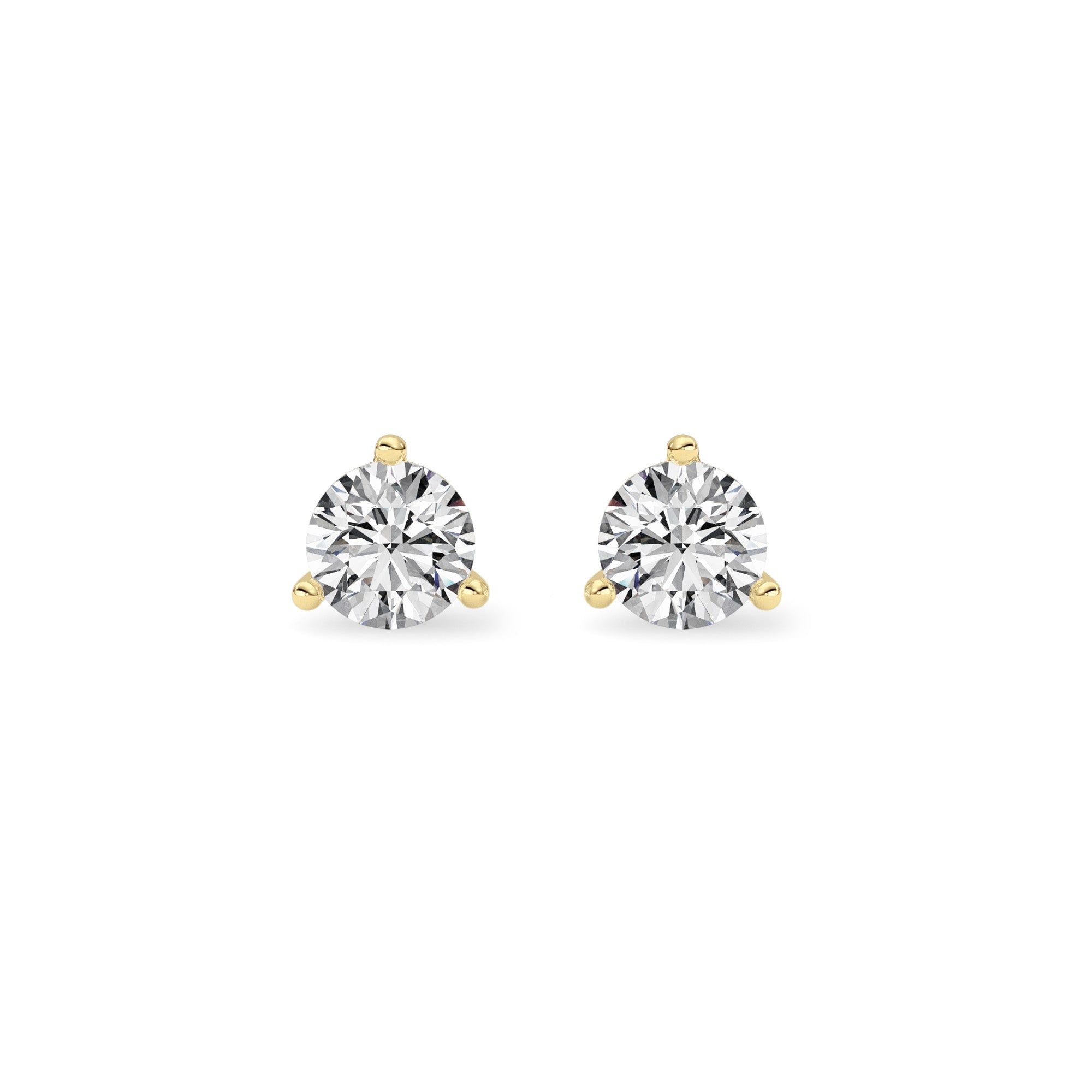 IGI Certified 1.00 Carat GVS Round Cut Lab Diamond Three-Prong Martini Stud Earrings in 14K Yellow Gold