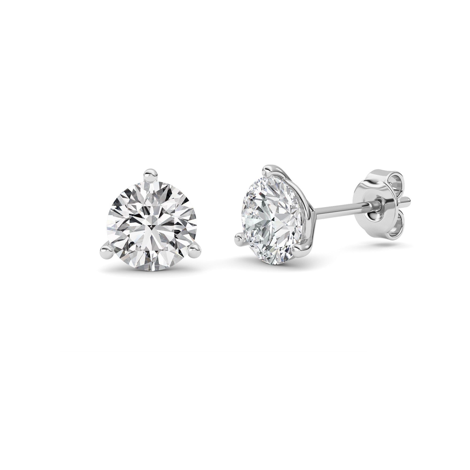 IGI Certified 2.50 Carat GVS Round Cut Lab Diamond Three-Prong Martini Stud Earrings in 14K White Gold