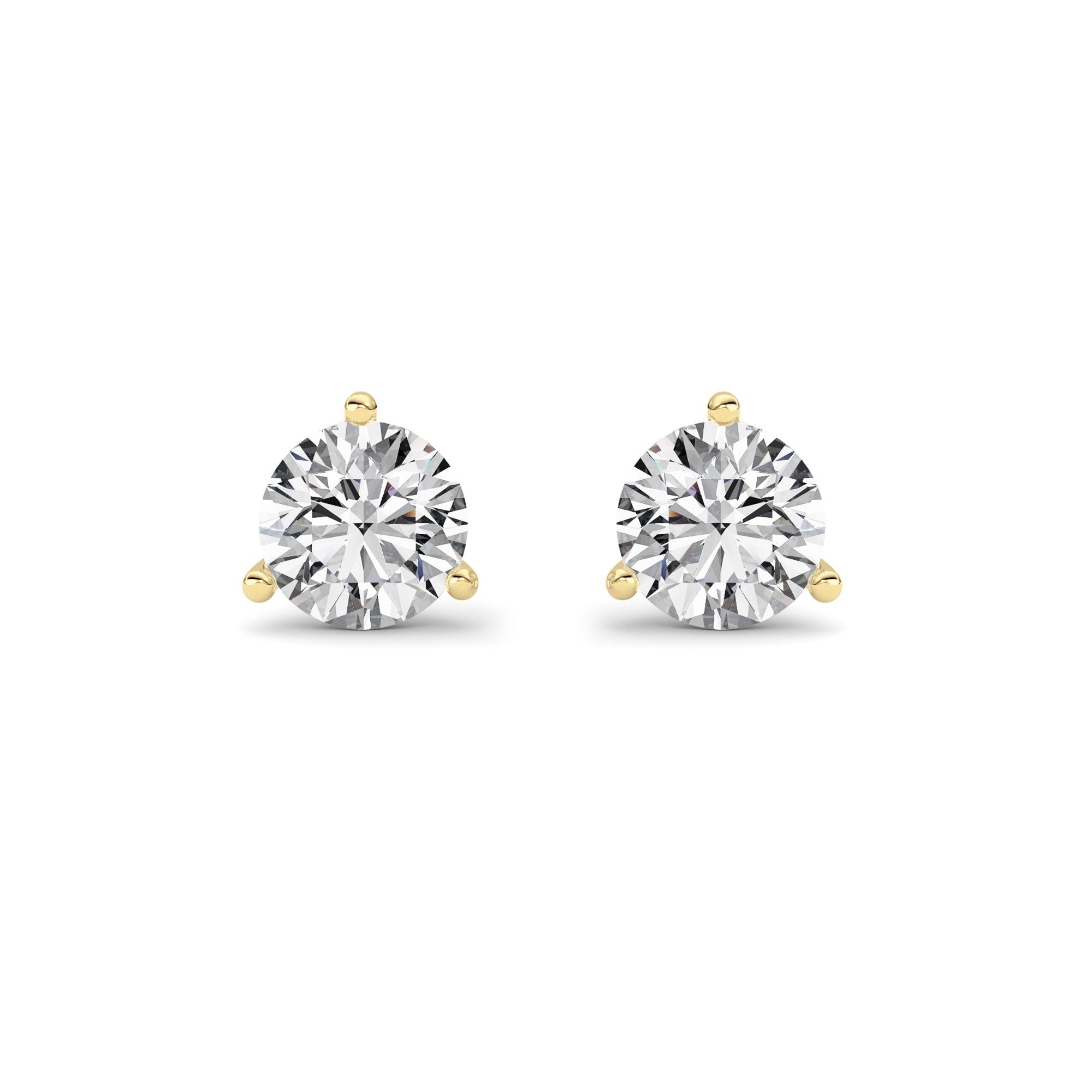 IGI Certified 2.00 Carat GVS Round Cut Lab Diamond Three-Prong Martini Stud Earrings in 14K Yellow Gold