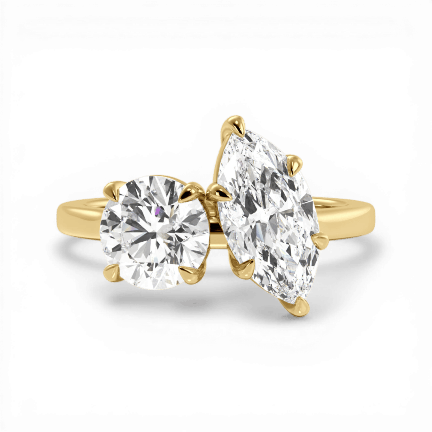 Toi et Moi Personalized Round & Marquise Cut 18kt Yellow Gold Diamond Engagement Ring