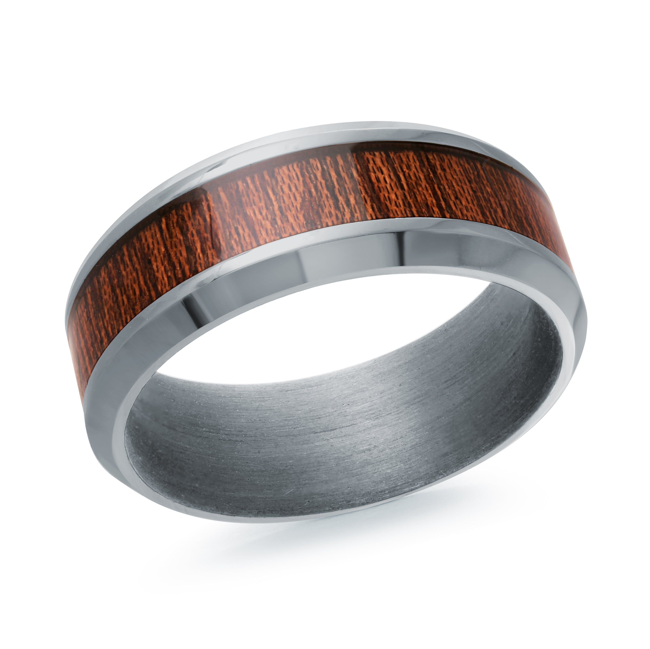 Men's 8mm Tantalum Wedding Ring with Wood Inlay