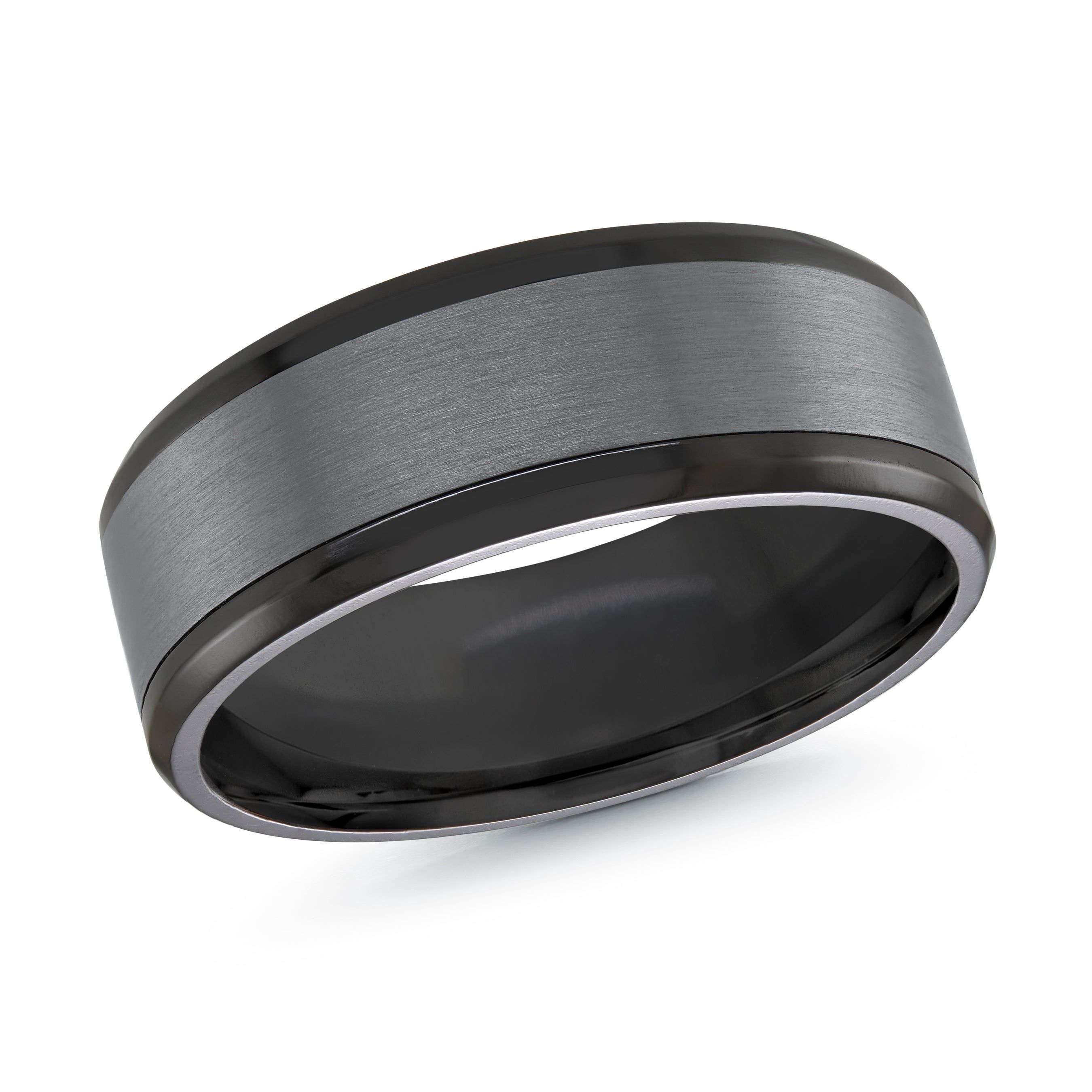 Men's 8mm Tantalum Satin Finish Wedding Ring with Black Zirconium Edges