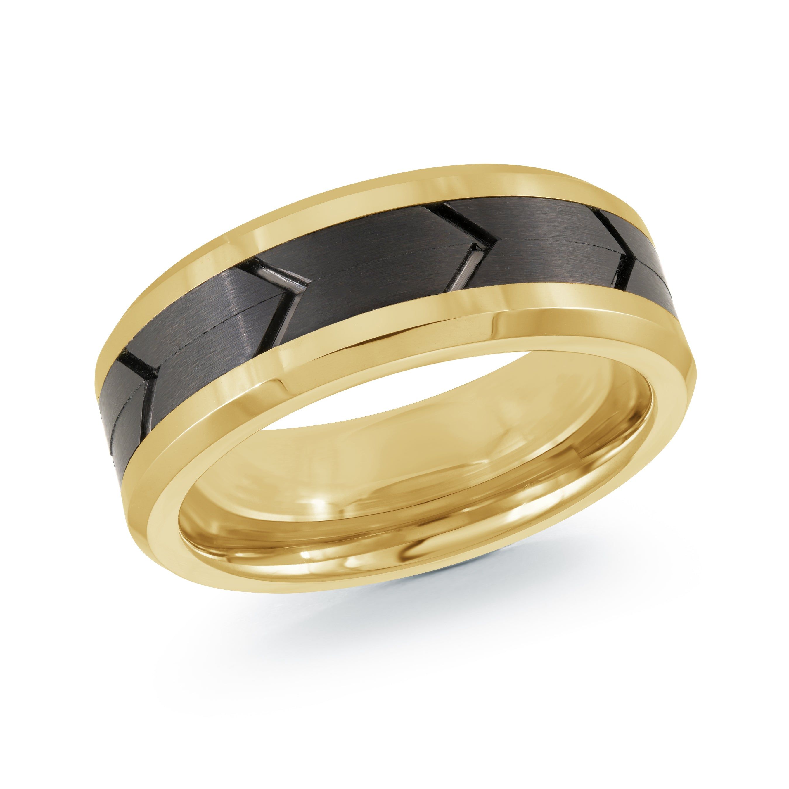 Men's 8mm Yellow Plated Tungsten Wedding Ring with Black Center
