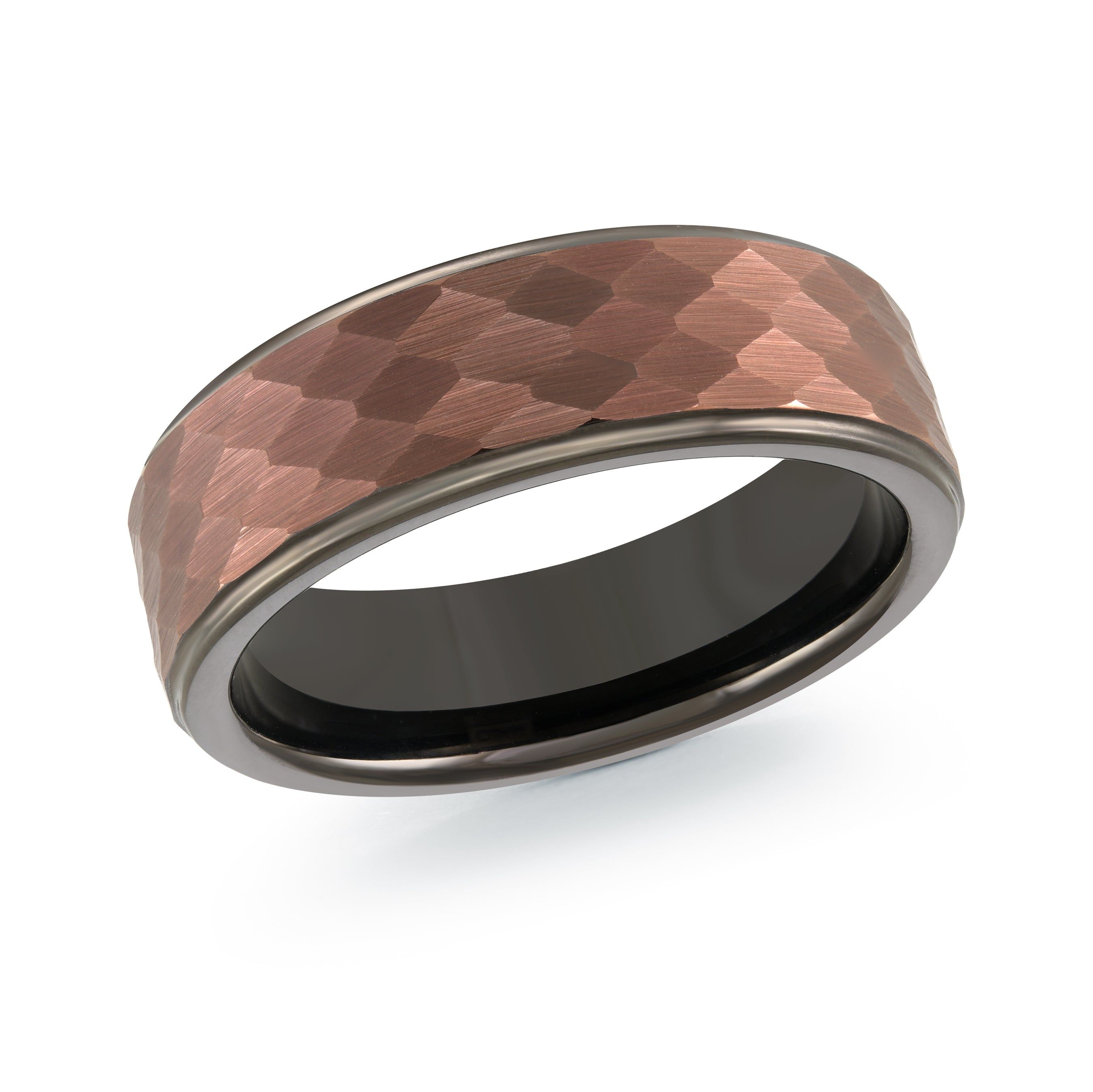 Men's 8mm Tungsten Wedding Ring with Faceted Copper Tone Center