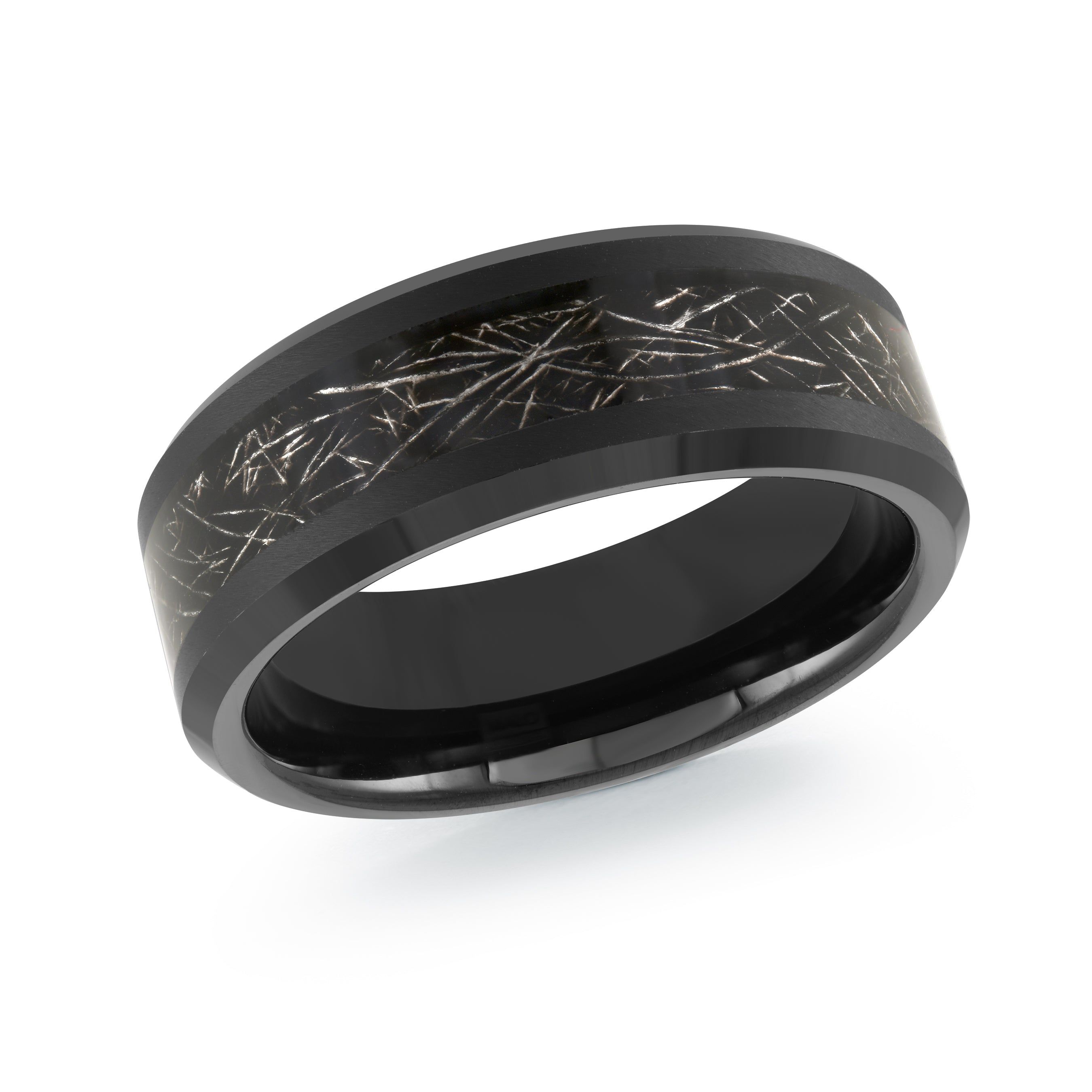 Men's 8mm Black Tungsten Wedding Ring with Meteorite Inlay