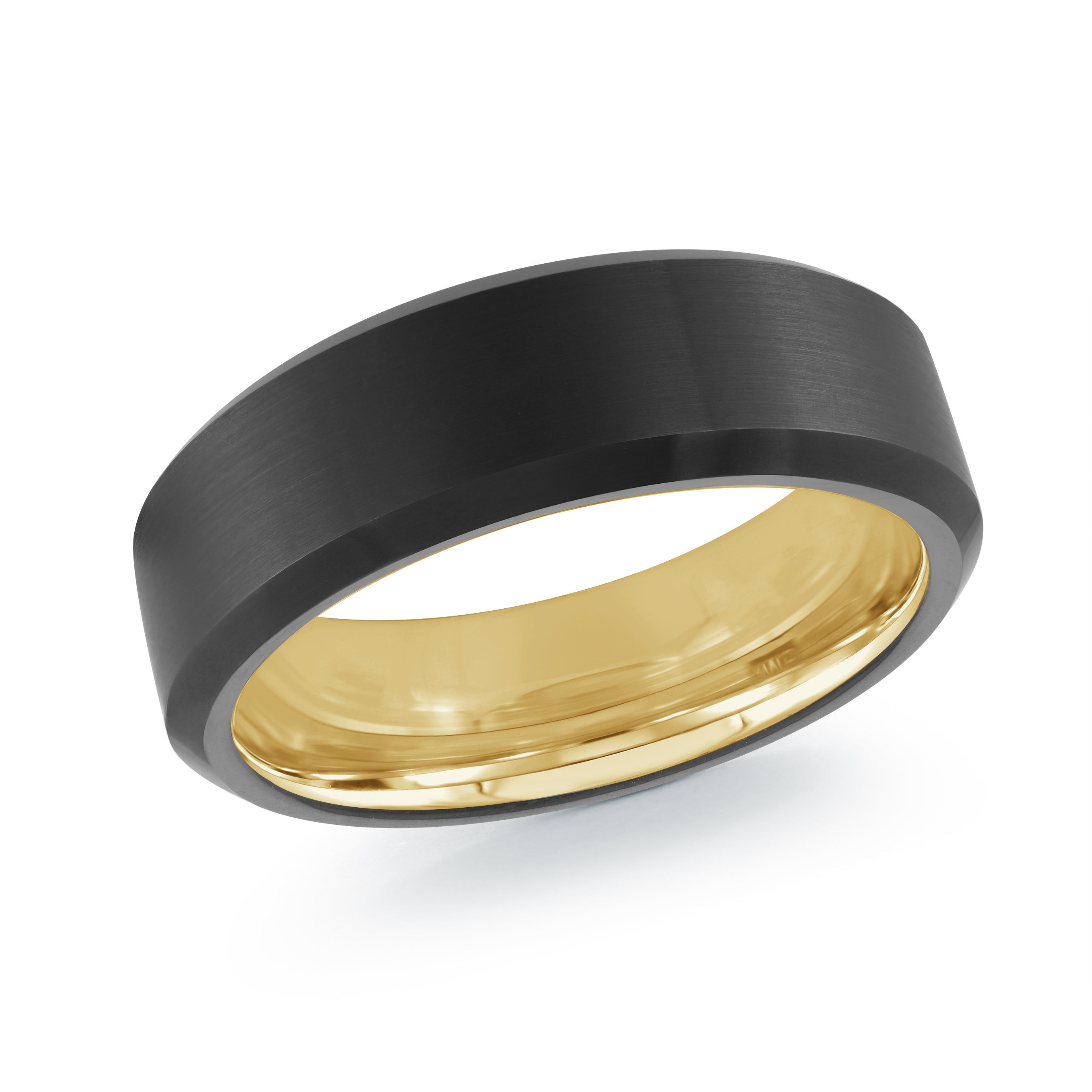 Men's 7mm Black Tungsten Wedding Ring with Yellow Plated Interior