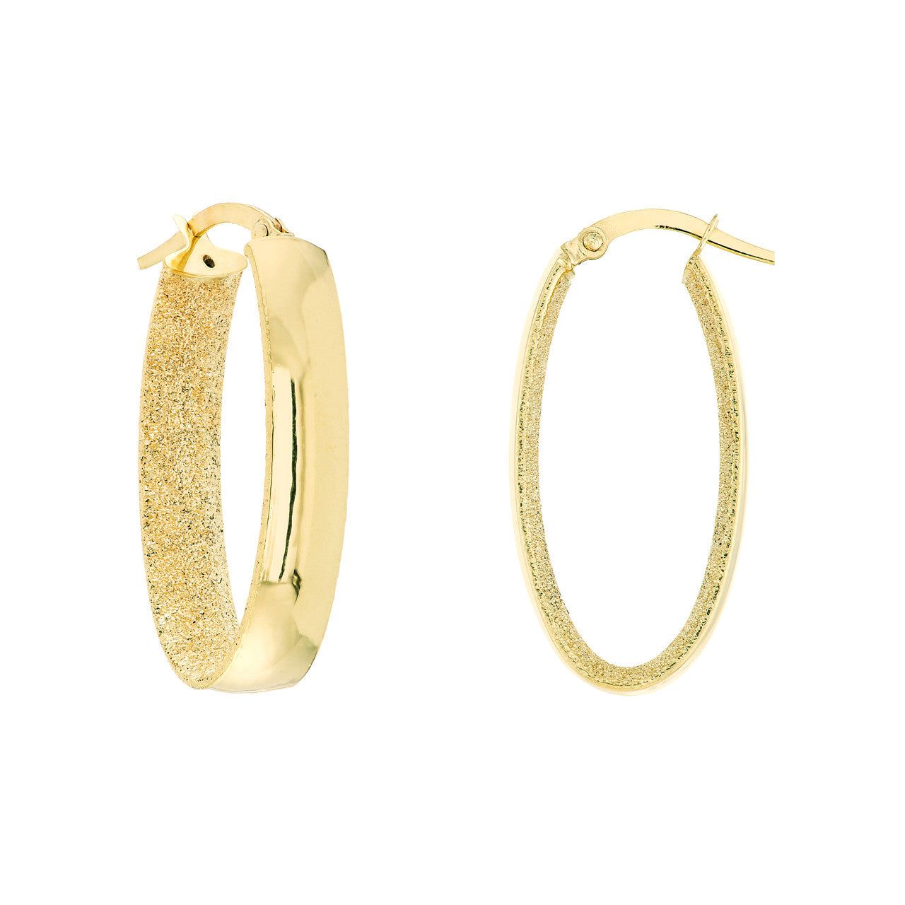 14kt Gold Laser Interior Oval Hoop Earrings
