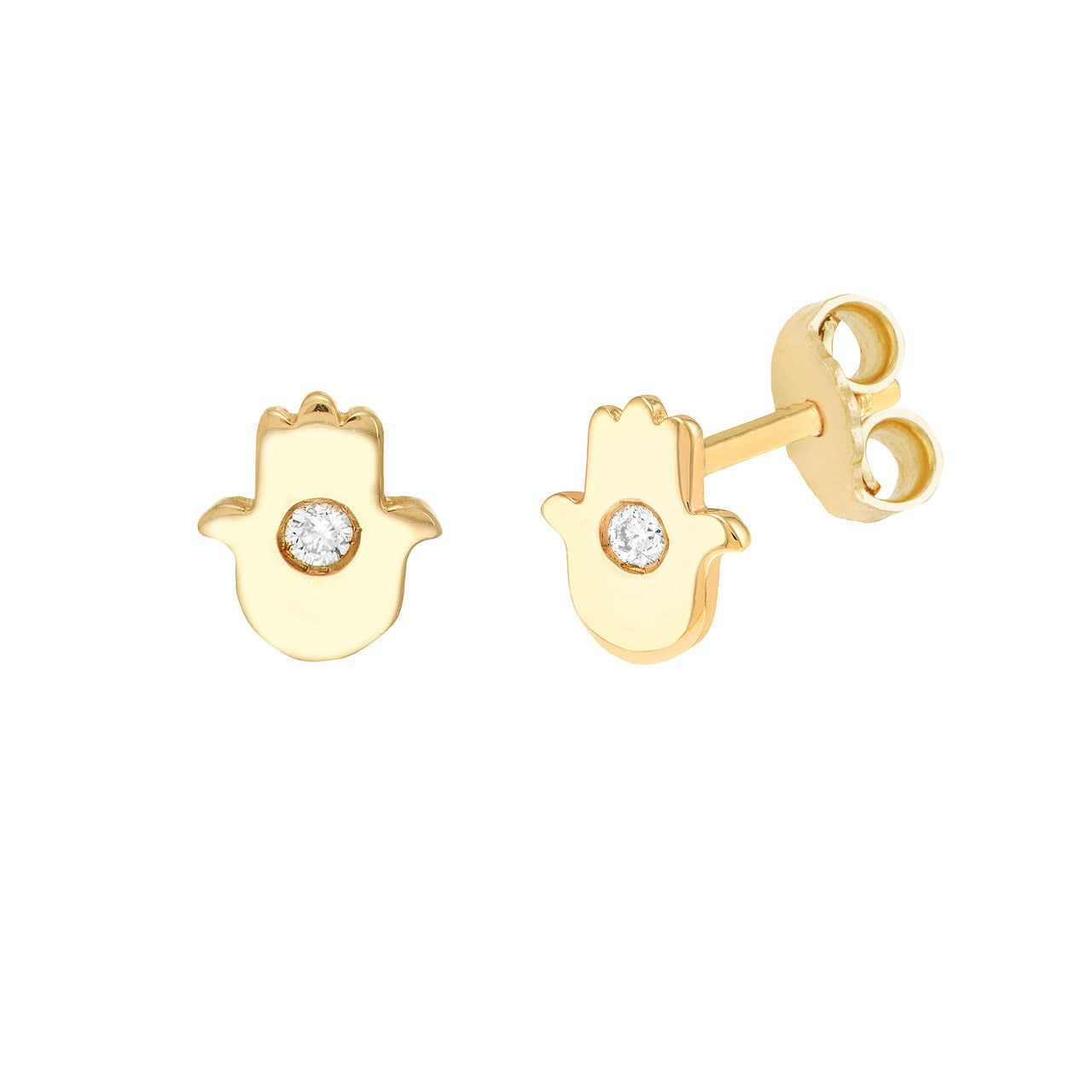 14kt Gold 0.03 CTW Diamond Hamsa Stud Earrings