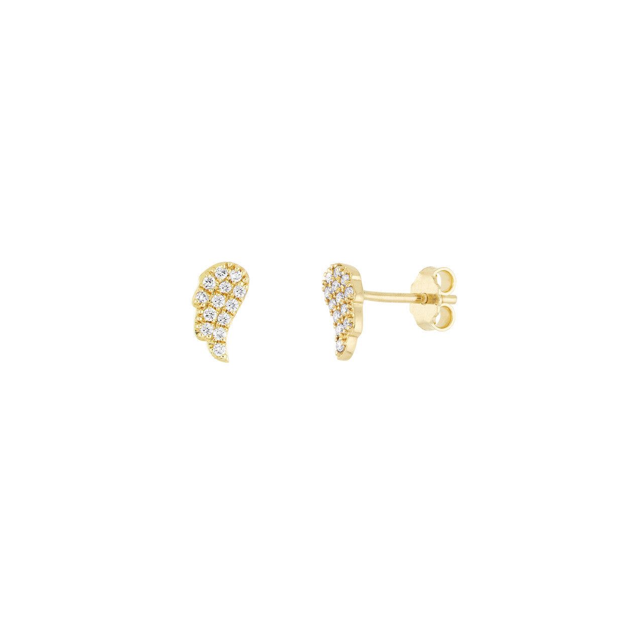 14kt Gold 0.13 CTW Pave Diamond Angel Wings Stud Earrings