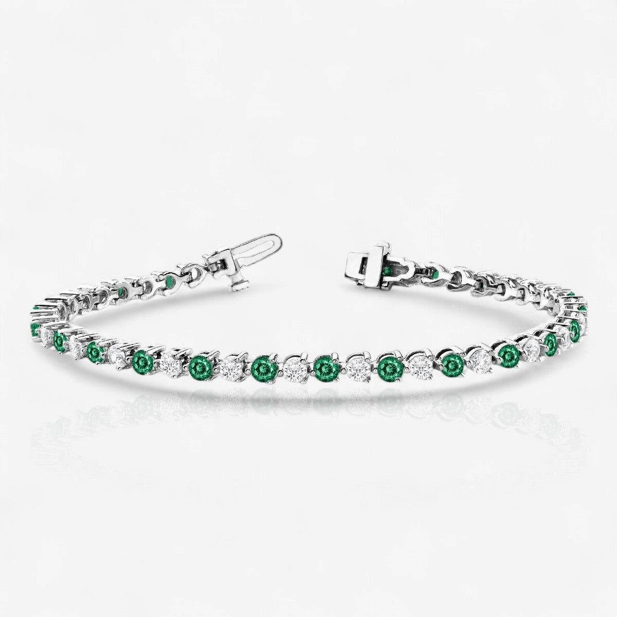 Three-Prong Alternating Emerald & Lab-Grown Diamond Tennis Bracelet