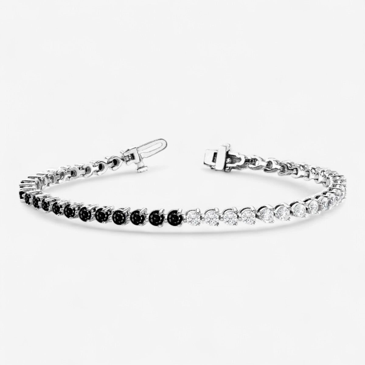 Three-Prong Half & Half Black & White Lab-Grown Diamond Tennis Bracelet
