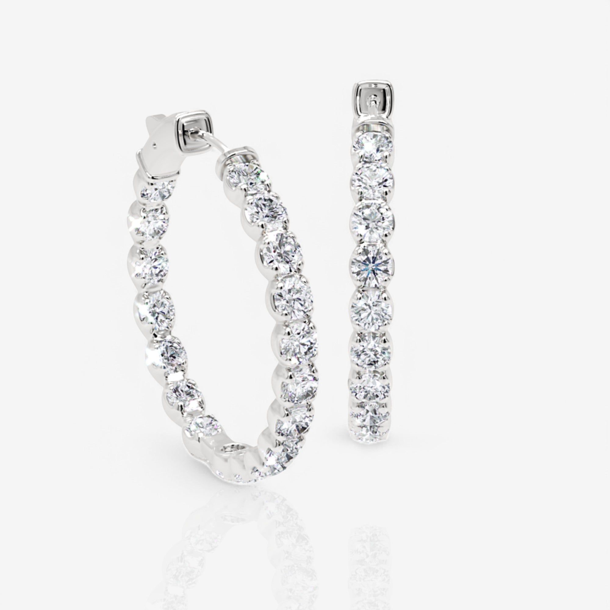 Inside Out Diamond Round Hoop Earrings, 1.25 Inch