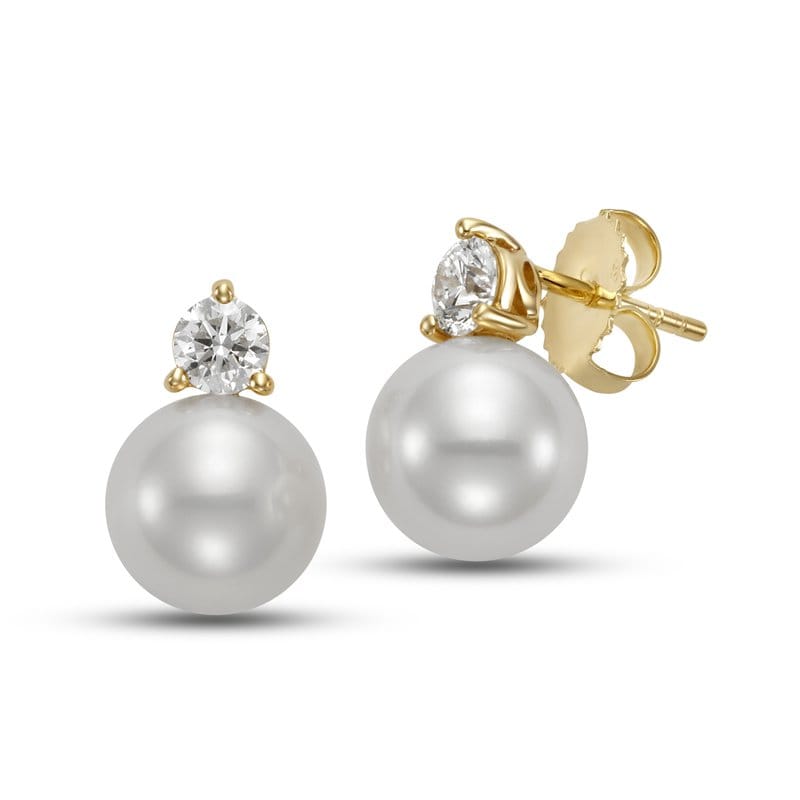 14kt Yellow Gold 9-9.5mm Freshwater Pearl & Lab-Grown Diamond Earrings (0.50 CTW)