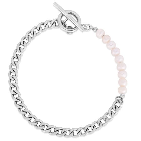Sterling Silver Pearl Curb Toggle Bracelet