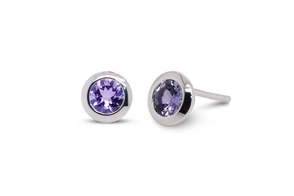 Sterling Silver 6mm Round Bezel Colorful Gemstone Stud Earrings