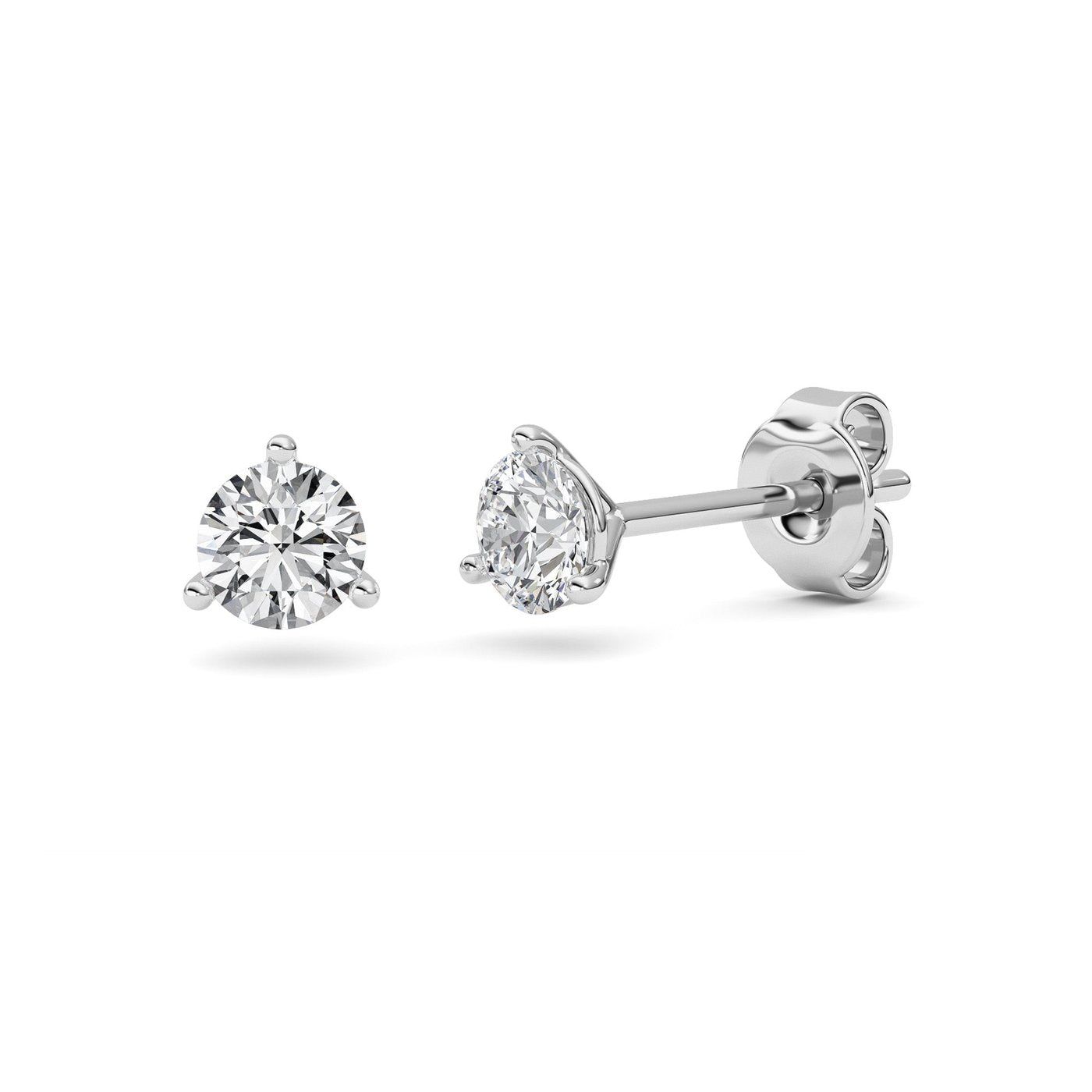 IGI Certified 0.50 Carat   FVS Round Cut Lab-Grown Diamond Three-Prong Martini Stud Earrings in 14kt White Gold