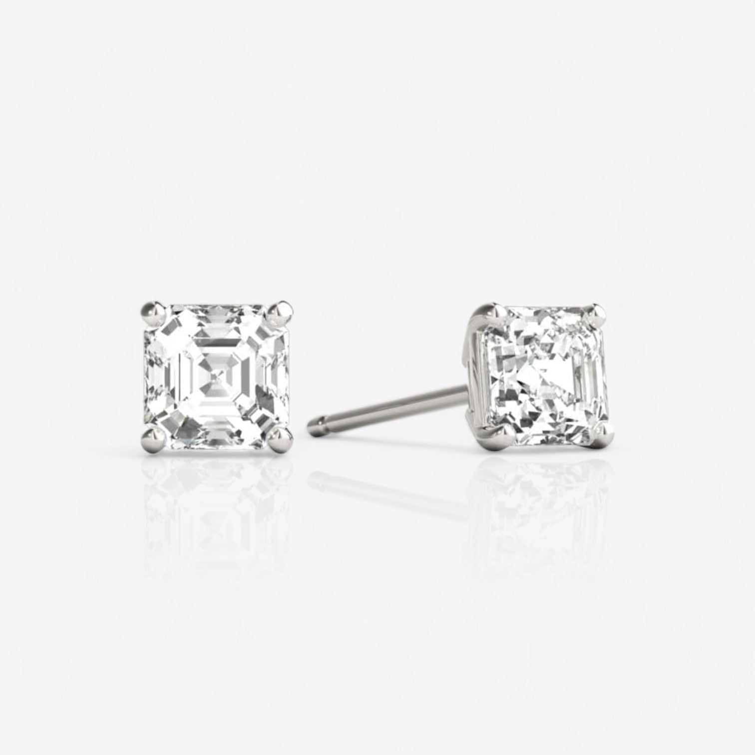 Asscher Cut Four-Prong Diamond Stud Earrings