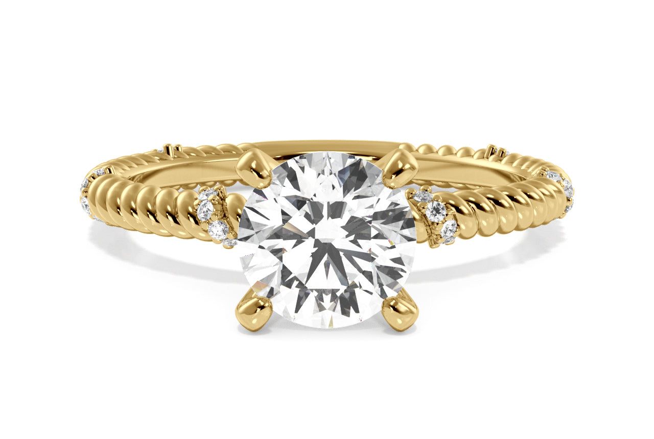 The Hailey Cushion Cut 18kt Yellow Gold Twisted Rope Diamond Engagement Ring