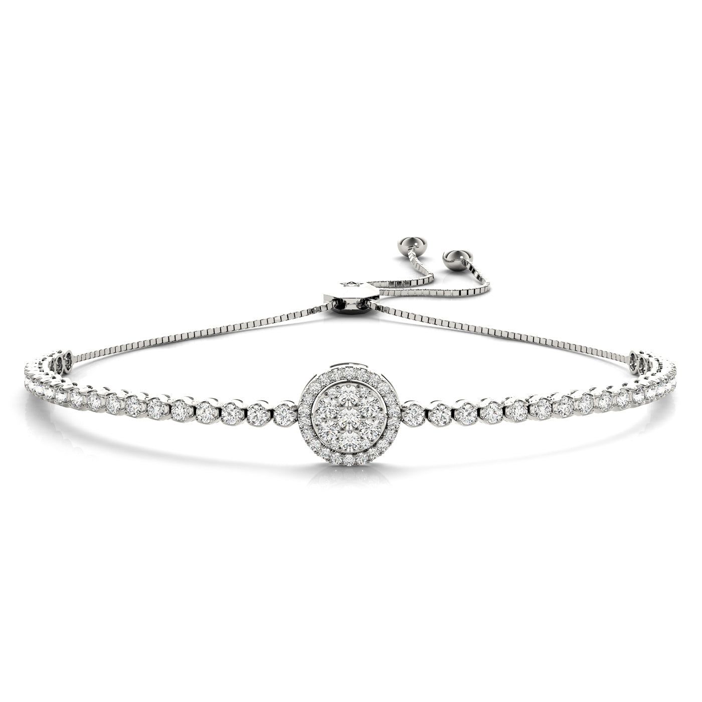 14kt White Gold 1.63 CTW Round Halo Lab-Grown Diamond Bolo Bracelet