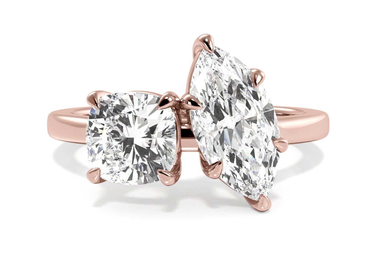 Toi et Moi Personalized Marquise & Cushion Cut 18kt Rose Gold Diamond Engagement Ring