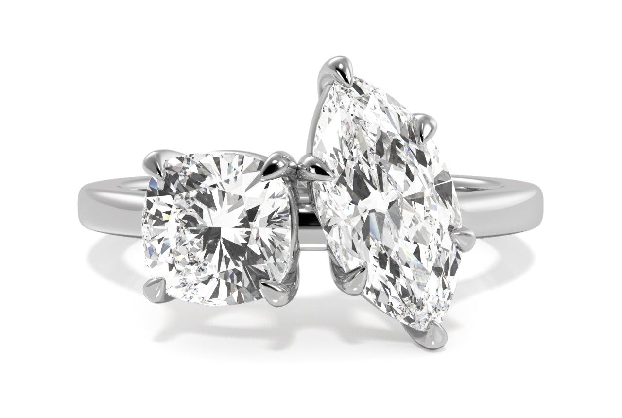Toi et Moi Personalized Marquise & Cushion Cut 14kt White Gold Diamond Engagement Ring