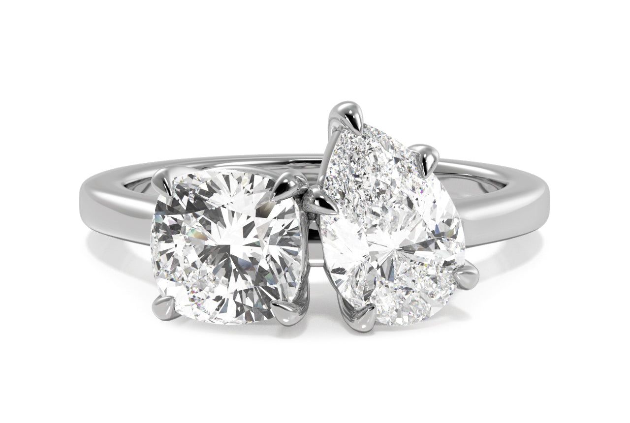 Toi et Moi Personalized Cushion & Pear Cut 14kt White Gold Diamond Engagement Ring