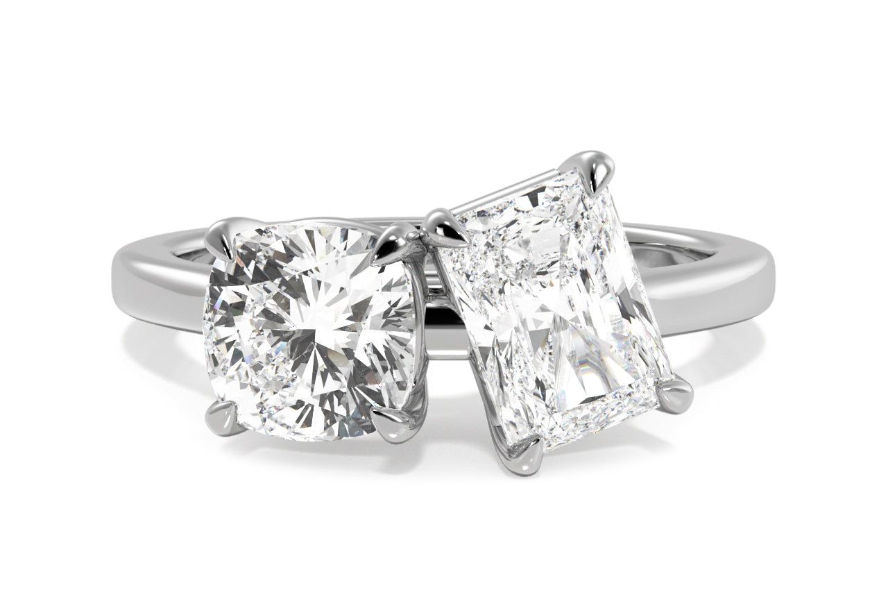 Toi et Moi Personalized Cushion & Radiant Cut 14kt White Gold Diamond Engagement Ring