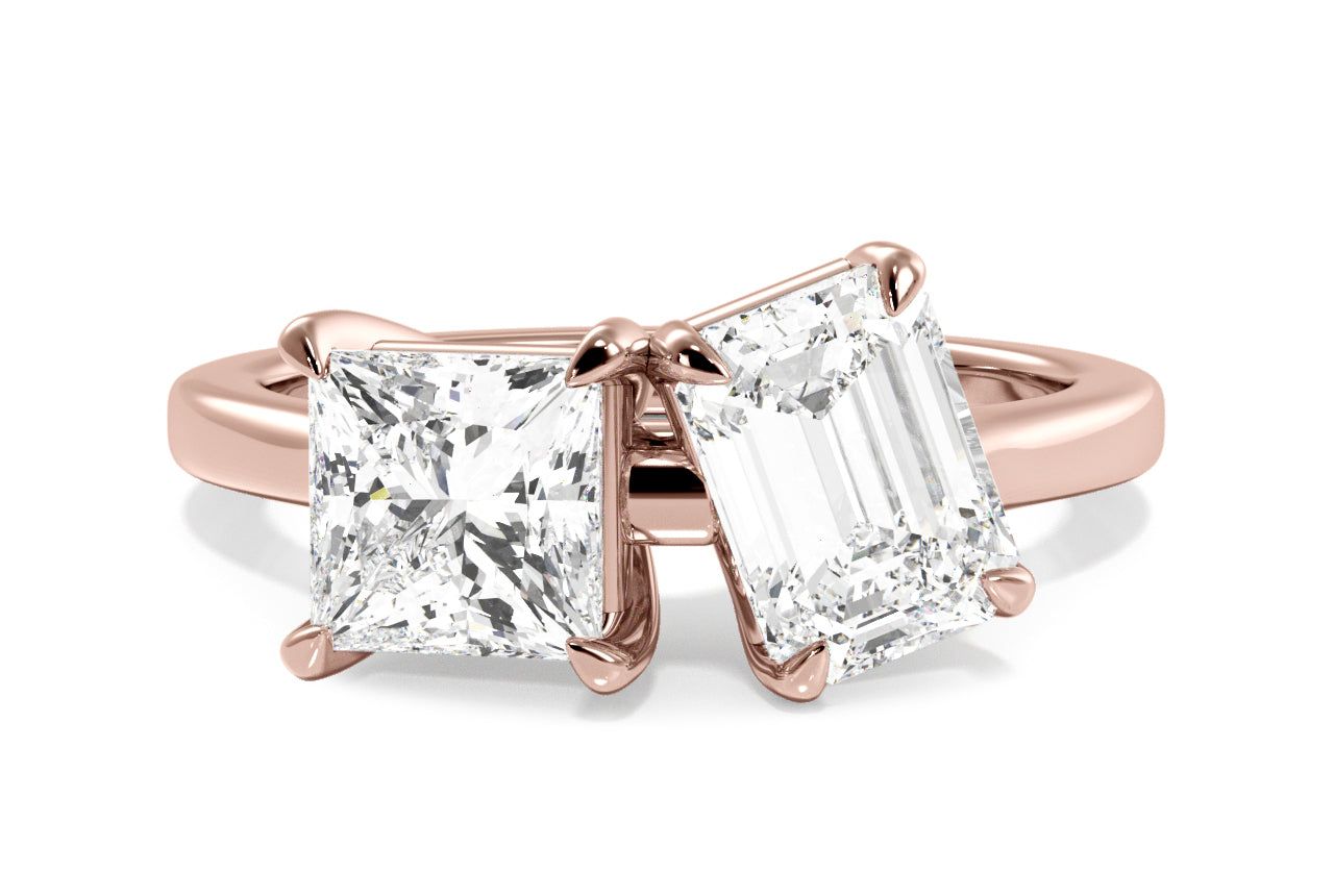 Toi et Moi Personalized Princess & Emerald Cut 18kt Rose Gold Diamond Engagement Ring