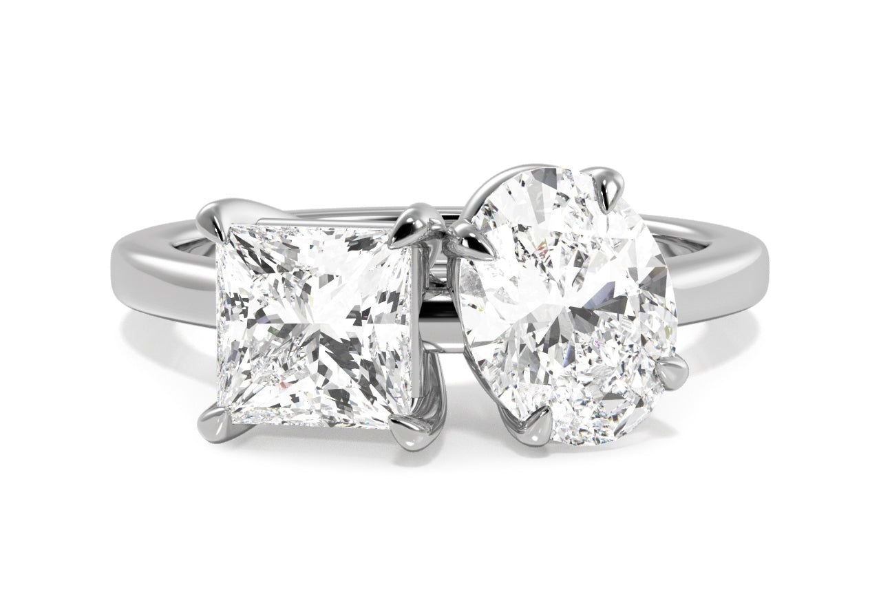 Toi et Moi Personalized Princess & Oval Cut 14kt White Gold Diamond Engagement Ring