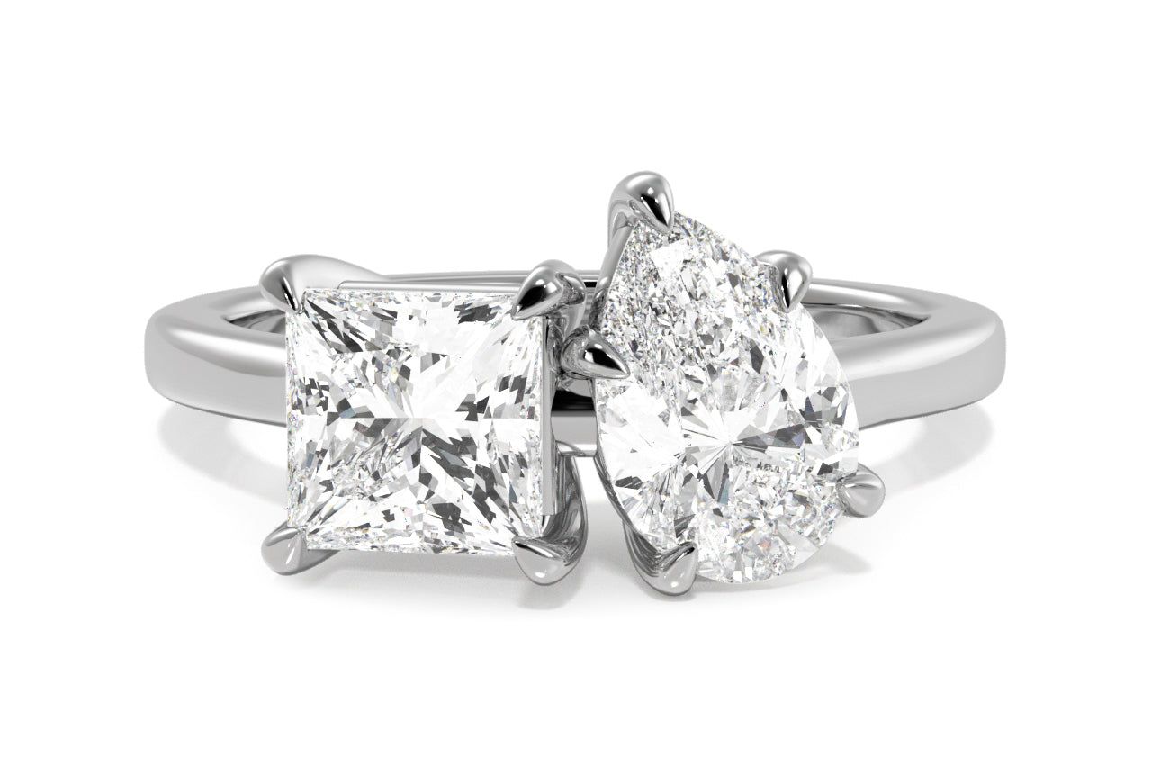 Toi et Moi Personalized Princess & Pear Cut 14kt White Gold Diamond Engagement Ring