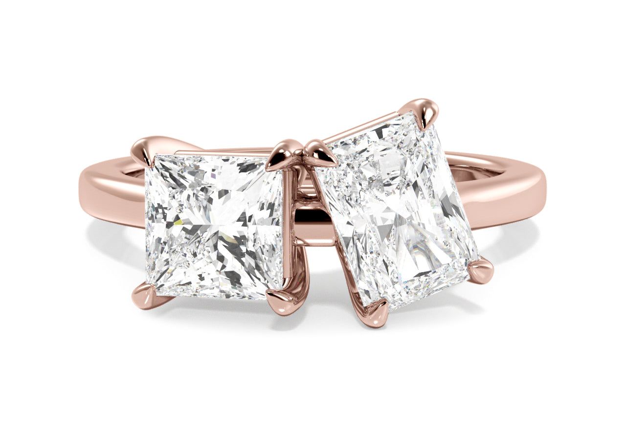 Toi et Moi Personalized Princess & Radiant Cut 18kt Rose Gold Diamond Engagement Ring