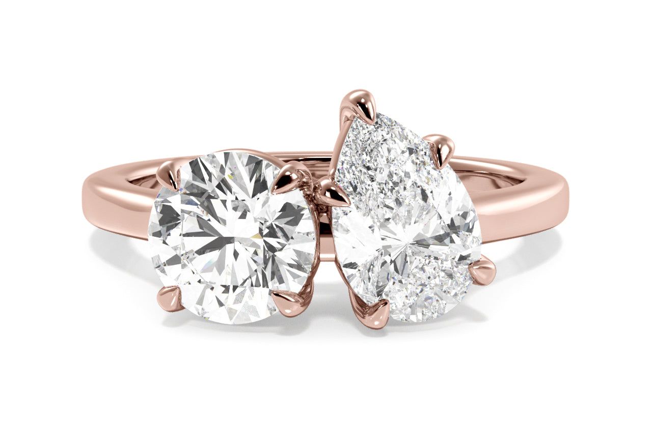Toi et Moi Personalized Round & Pear-Cut Diamond Engagement Ring Round Cut 18kt Rose Gold Toi Et Moi Personalized Round Pear Cut Diamond Engagement Ring