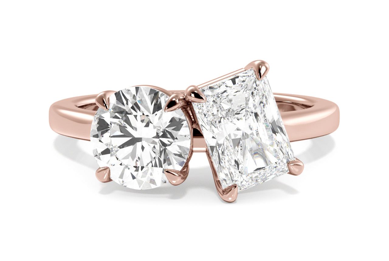 Toi et Moi Personalized Round & Radiant Cut 18kt Rose Gold Diamond Engagement Ring