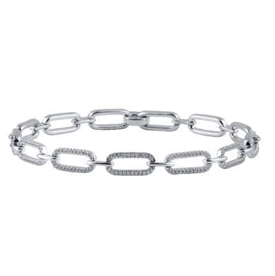 10kt White Gold 0.88 CTW Diamond Paper Clip Link Bracelet