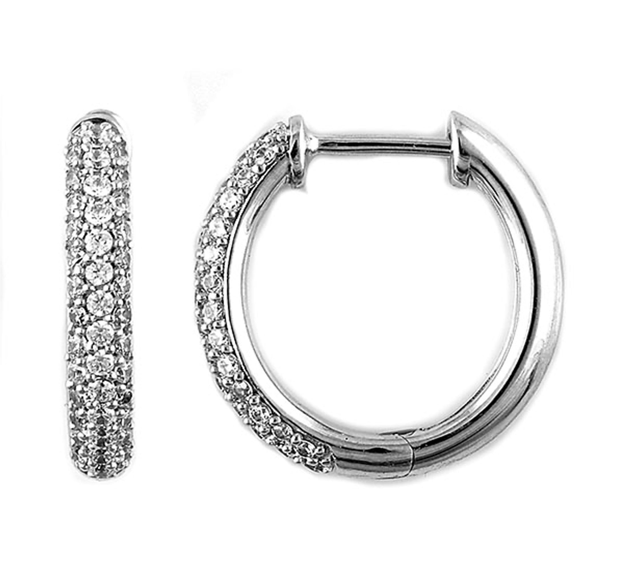 10kt White Gold 0.52 CTW Three Row Pavé Diamond Huggie Hoop Earrings