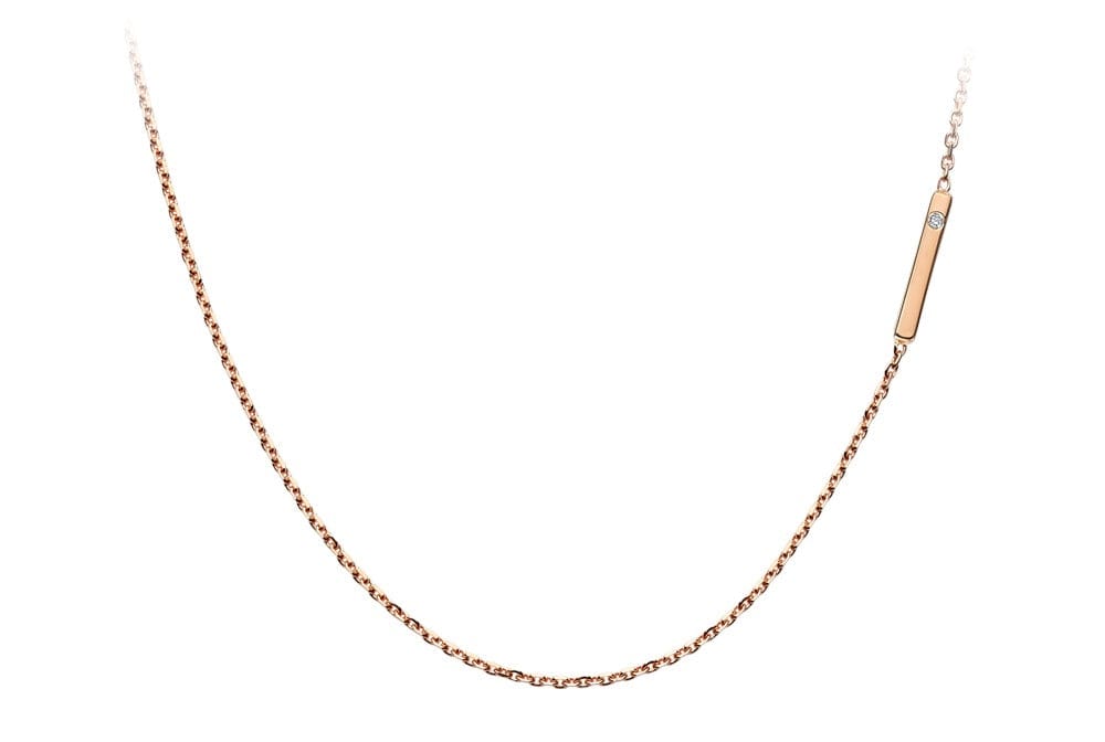 14kt Gold 0.01 CTW Staple Bar with Diamond Adjustable Choker