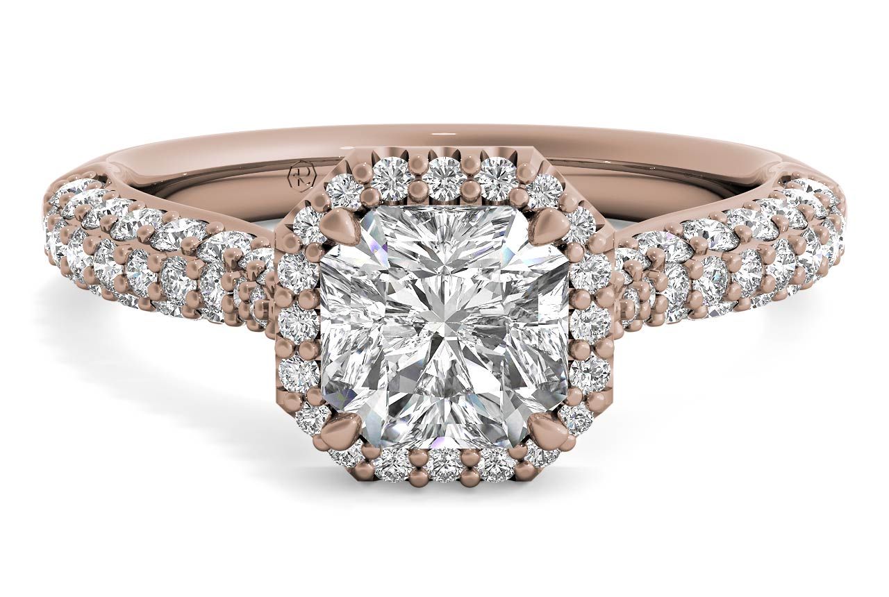 Three Row Pavé Diamond Halo Engagement Ring