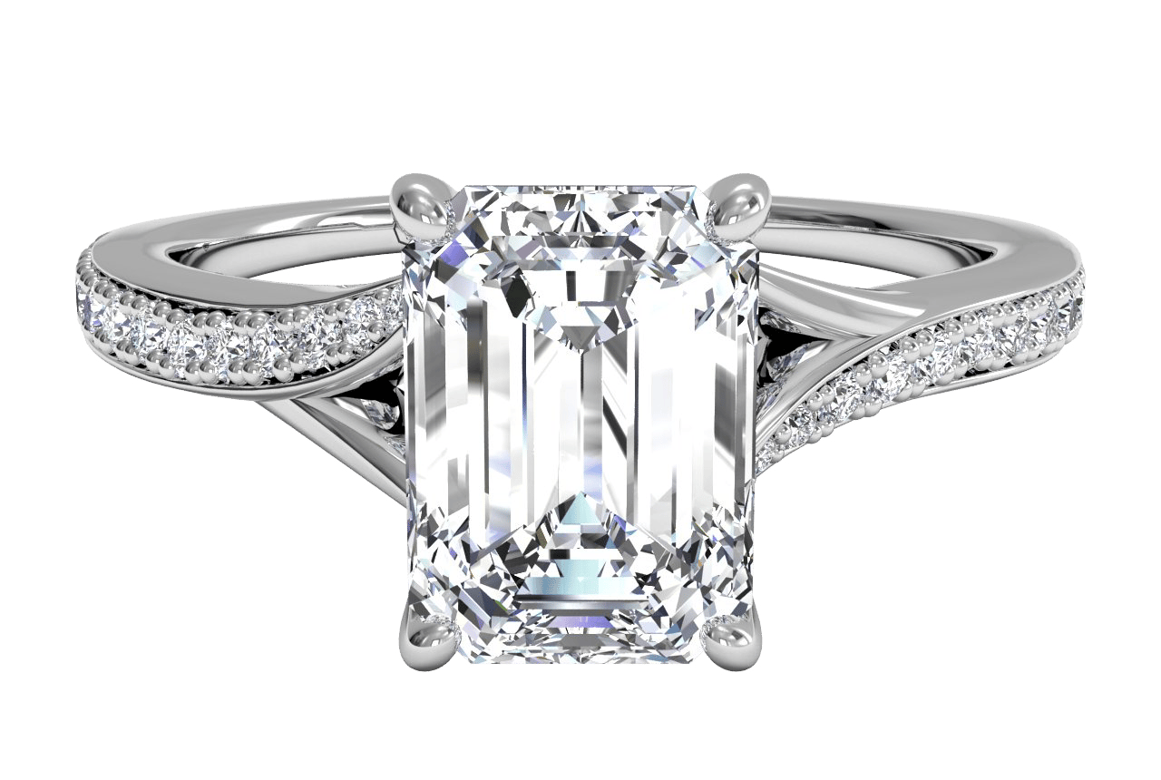 The Alba Emerald Cut 14kt White Gold Bypass Micropavé Diamond Band Engagement Ring