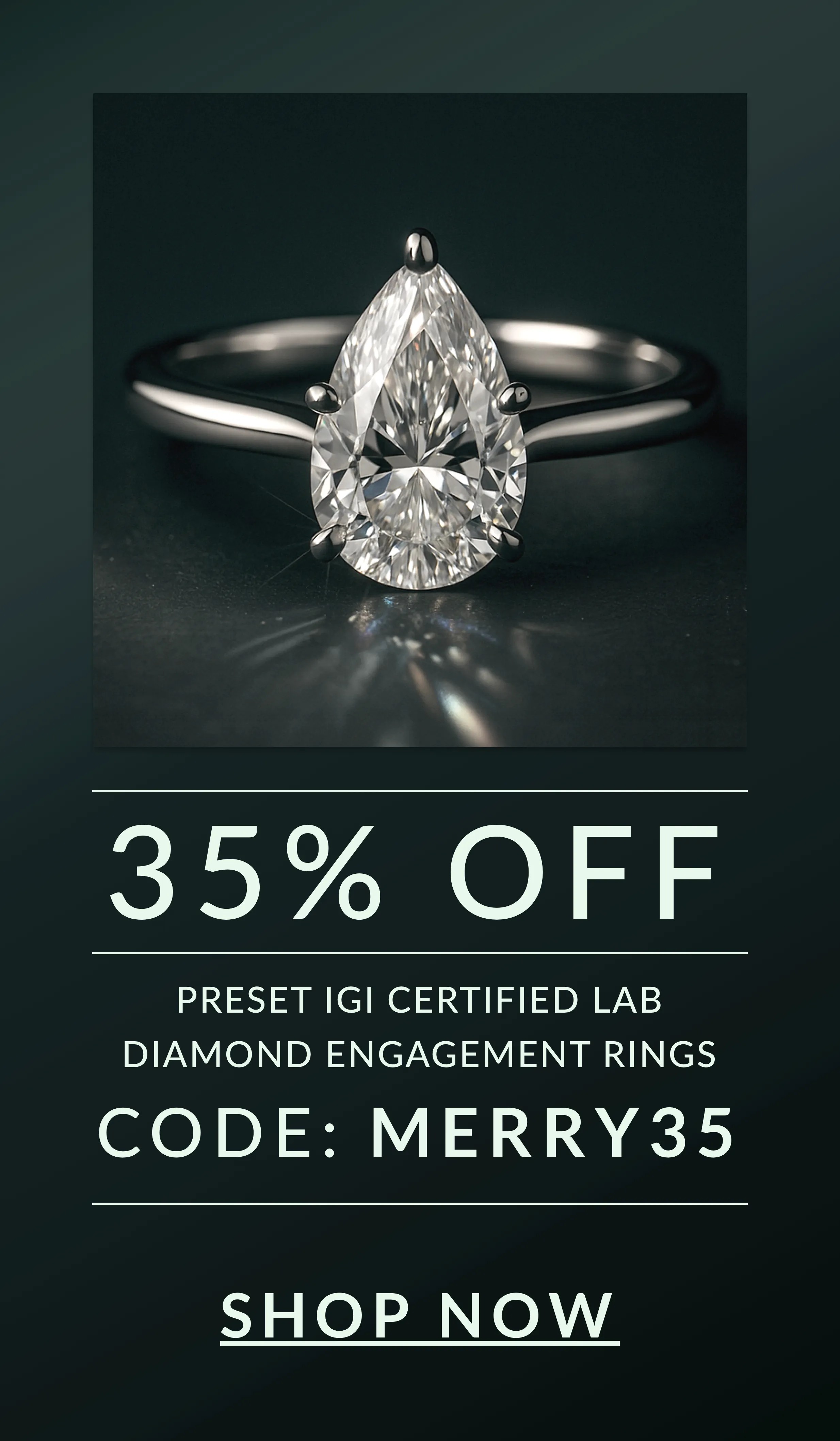 35% off IGI Certified Preset Lab Grown Diamond Engagement Rings with code MERRY35