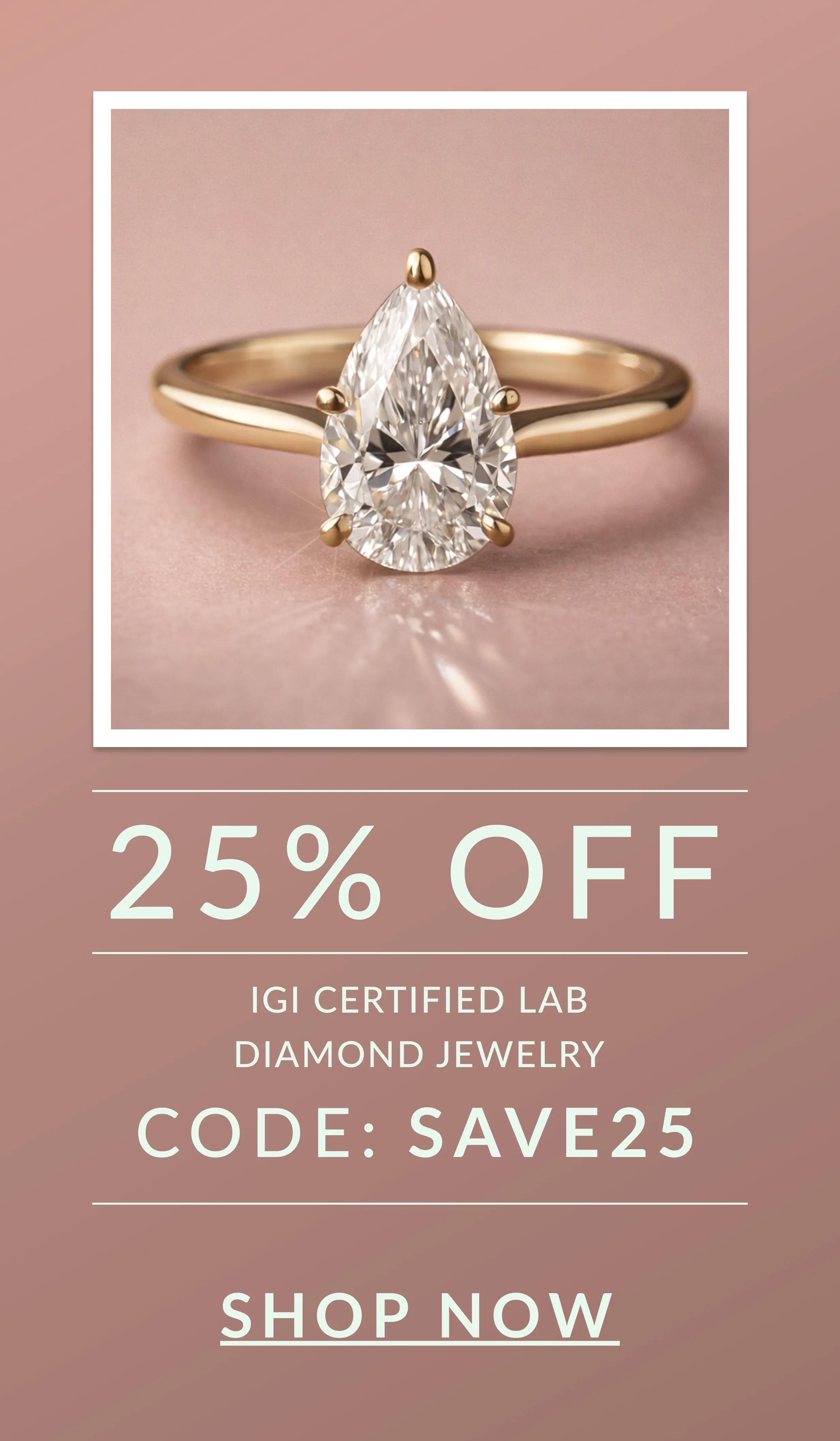 25% off IGI Certified Preset Lab Grown Diamond Engagement Rings with code SAVE25