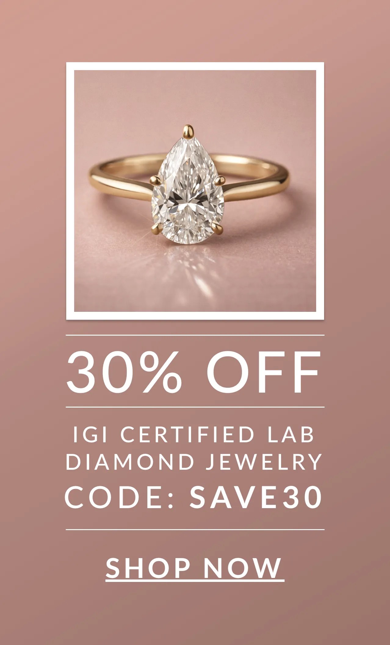30% off IGI Certified Preset Lab Grown Diamond Engagement Rings with code SAVE30