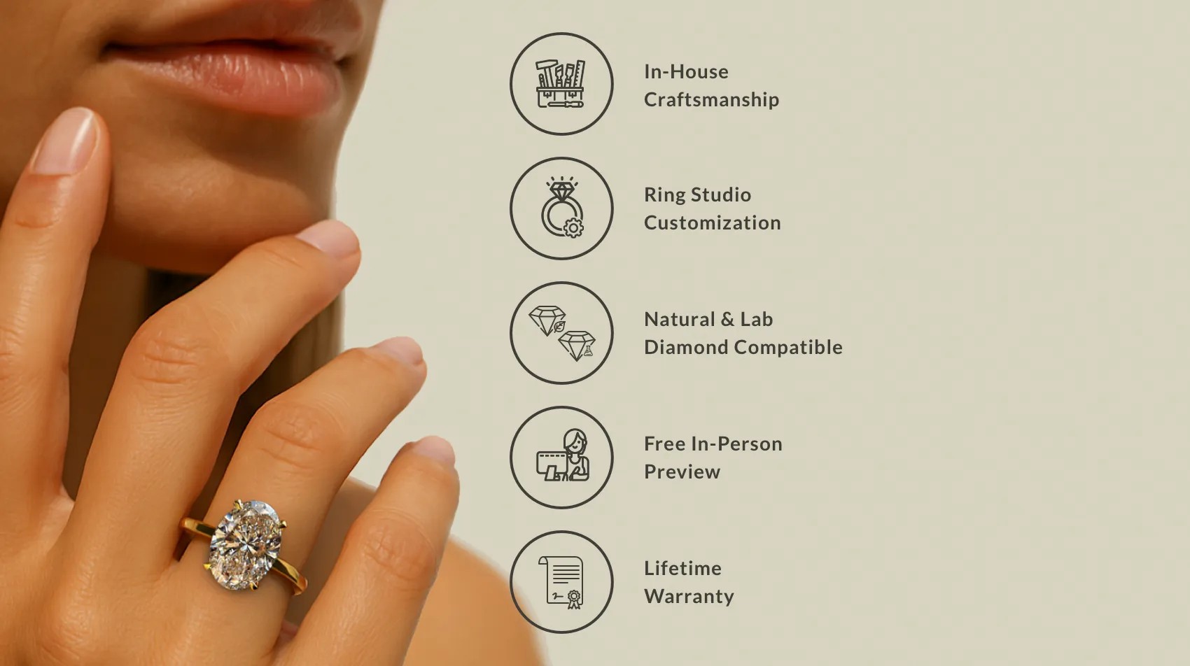 Our Engagement Rings: In-house Craftmanship, Ring Studio Customization, Natural & Lab Diamond Compatible, Free In-Person Preview, and Lifetime Warranty