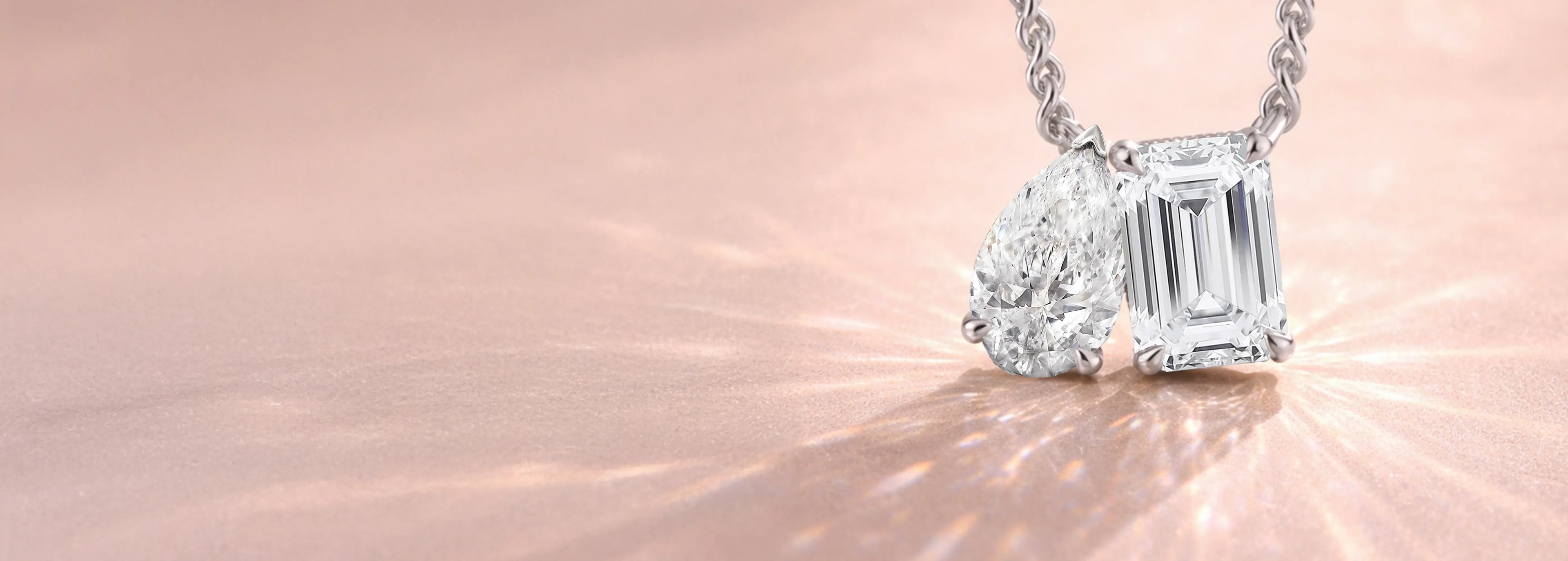 two Stone white gold pendant with Pear and Emerald Center stones in White Gold