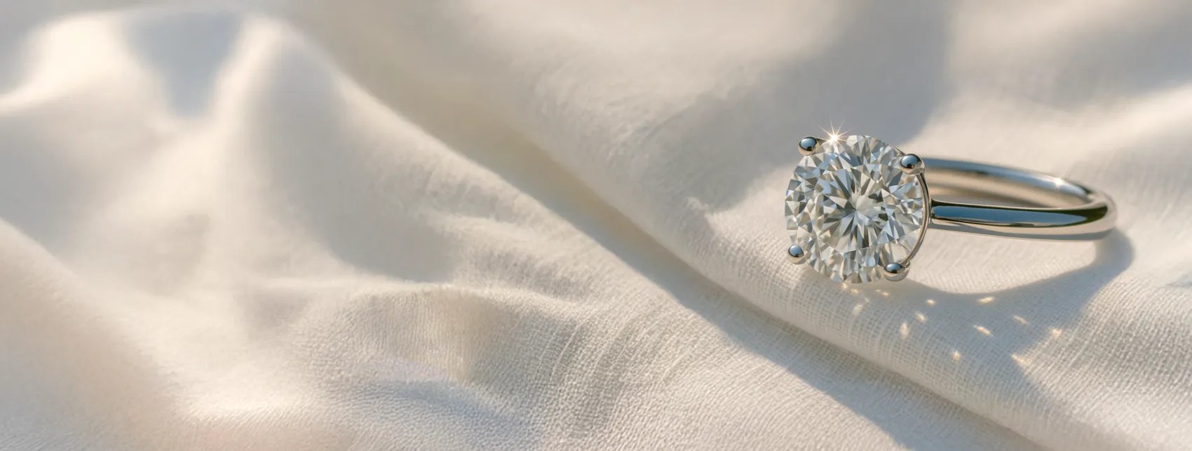 Lab-grown diamond ring shown in natural daylight, set in a minimalist white gold band.