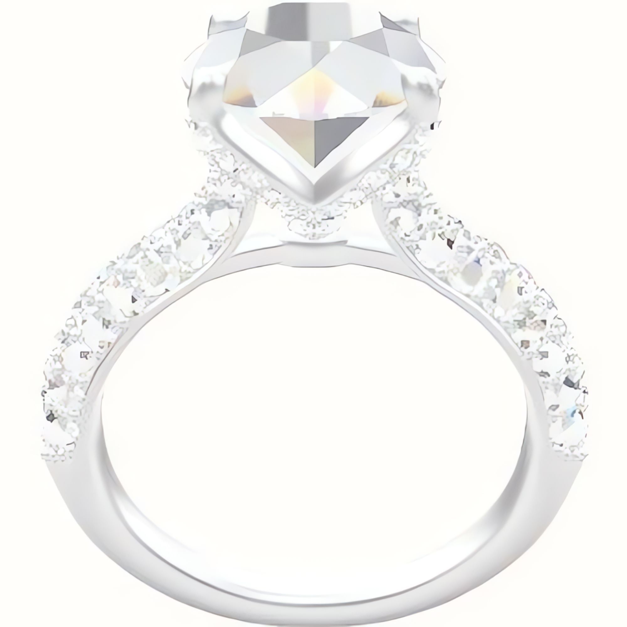 Cathedral Three Row Pave Engagement Ring With Pave Petal Four Prong Head