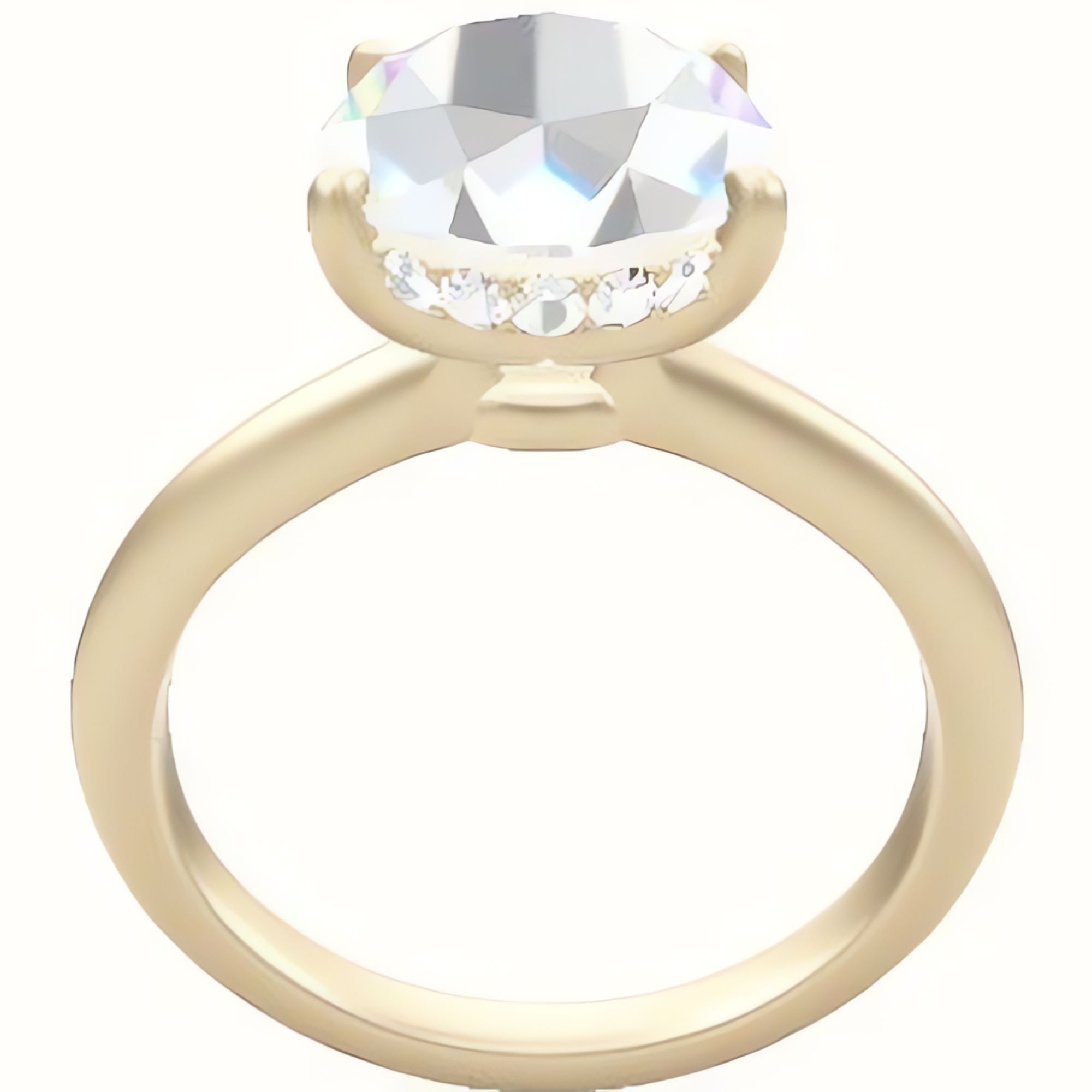 Beveled Solitaire Engagement Ring With Low Set Pave  Hidden Halo Head