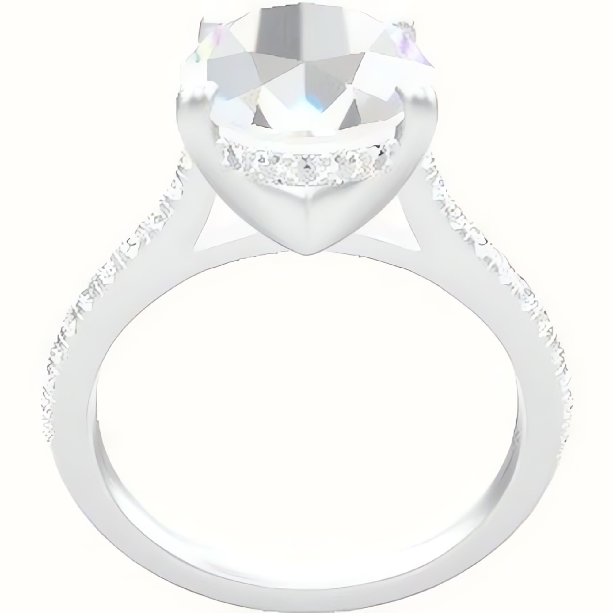 Pave Cathedral Engagement Ring With V Prong with Hidden Halo Head